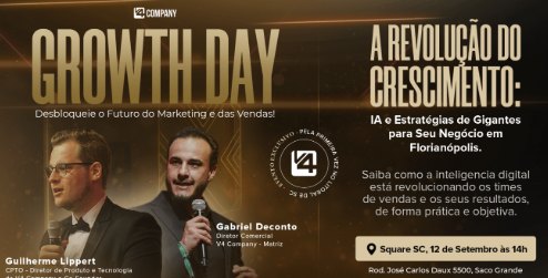 Arte de divulgação do Growth Day V4 Company, 12 de setembro, Square SC, Florianópolis
